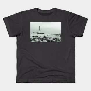 Barnegat Lighthouse in black and white Kids T-Shirt